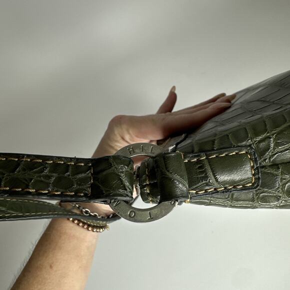 Vintage Tommy Hilfiger Mini Handbag Purse Croc Embossed Faux Leather Y2K Green - Picture 9 of 16